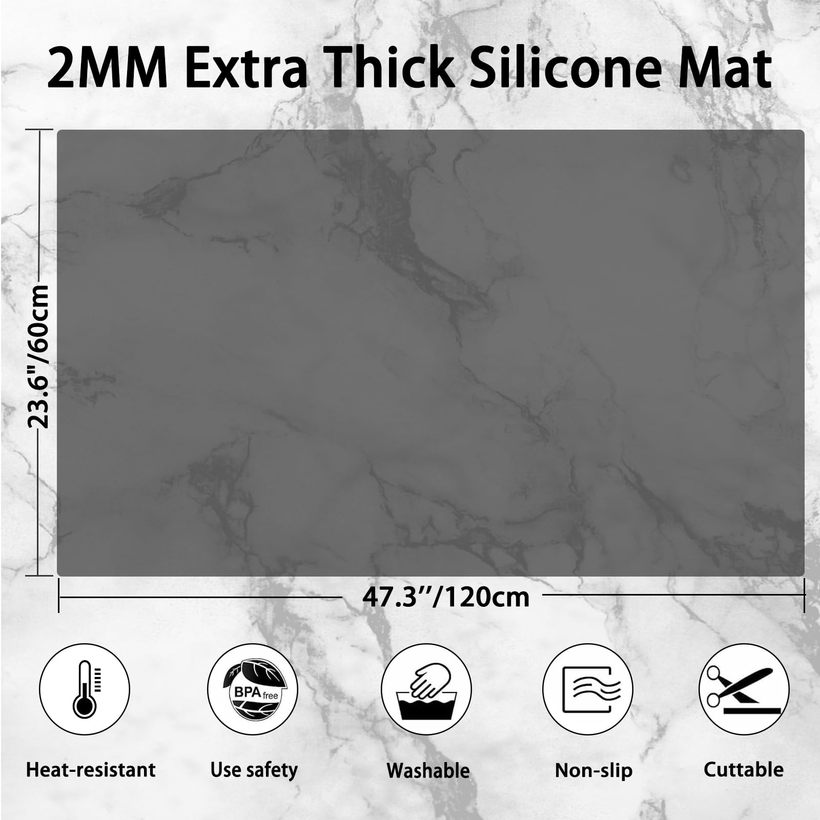 Tapis en silicone pour comptoir de cuisine, 120 x 60 cm, grand tapis résistant à la chaleur, imperméable, 2 mm d'épaisseur, tapis de comptoir antidérapant, marron translucide