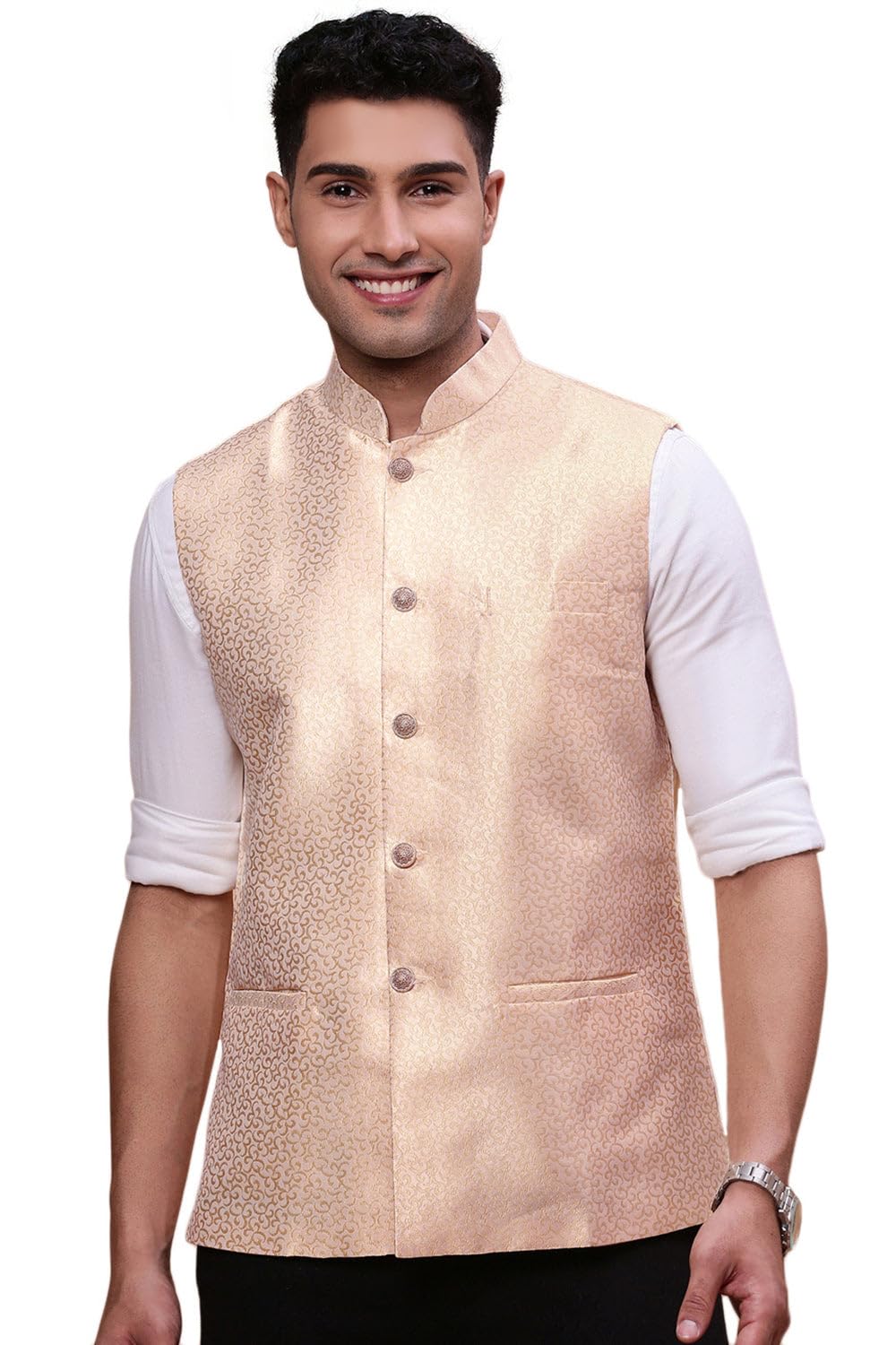 showoffff Men's Woven Design Cream Slim Fit Nehru Jacket-AC-1167_Cream-picture-55