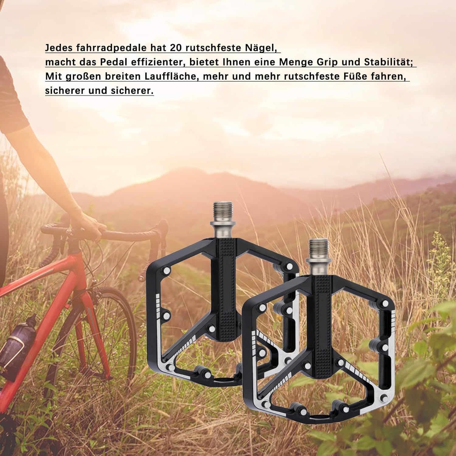 Bike Pedals, Aluminum Mountain Bike Pedals, Anti-Slip Durable Sealed Bearing, Cr-Mo Spindle Road Bike Pedals for MTB BMX Road Bikes Folding Bikes Etc. 9/16" (1Pair)