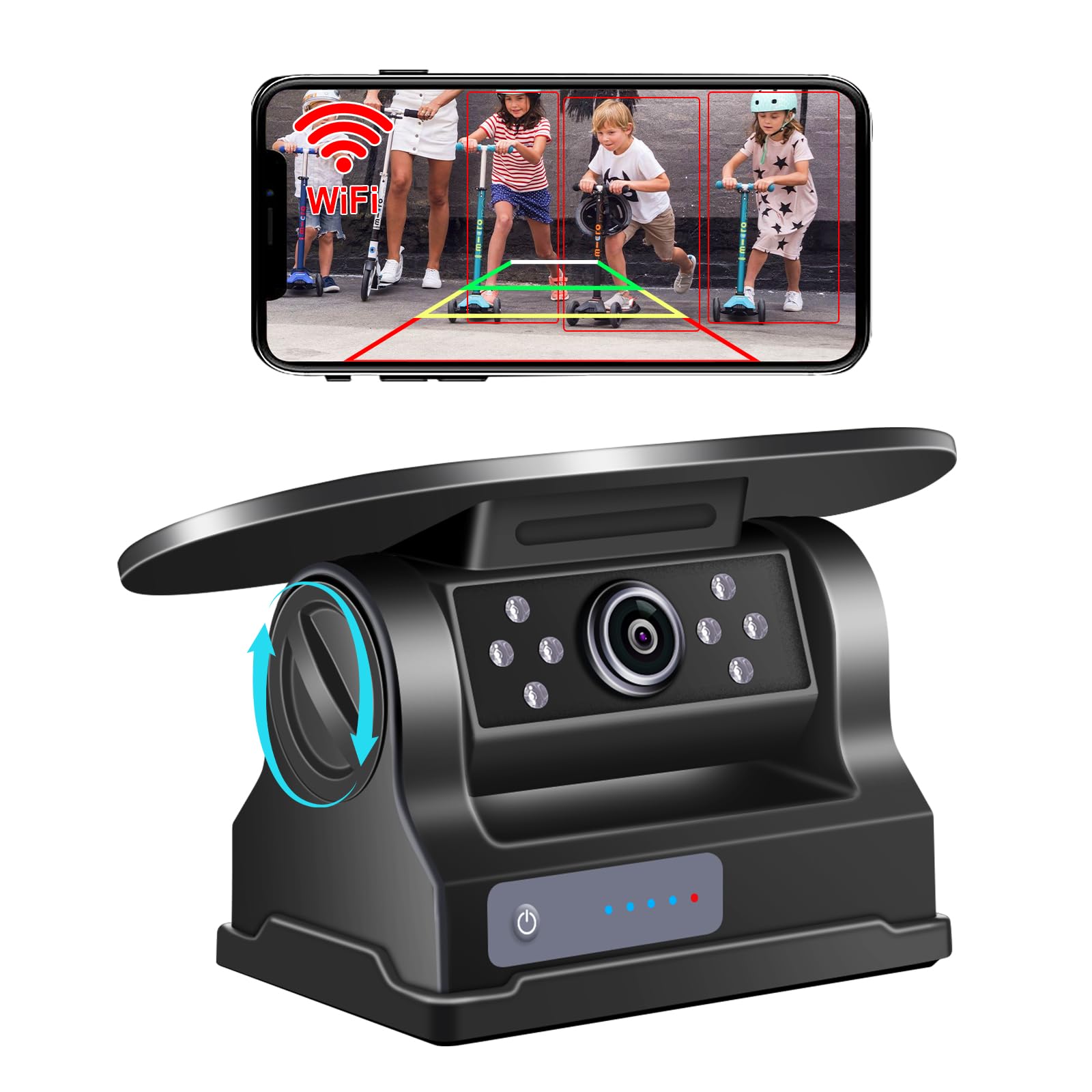 Cámara de Marcha atrás WiFi Solar, cámara de Marcha atrás magnética inalámbrica, FHD 1080P IR visión Nocturna IP69K Impermeable, para iPhone Android, Ayuda de Aparcamiento, Autocaravana