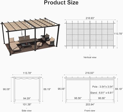 Miniatura 31 de PURPLE LEAF - Pérgola/kiosco retráctil de metal de 10 x 12 pies con toldo para exteriores, patio, jardín, porche, playa, pabellón estilo enrejado