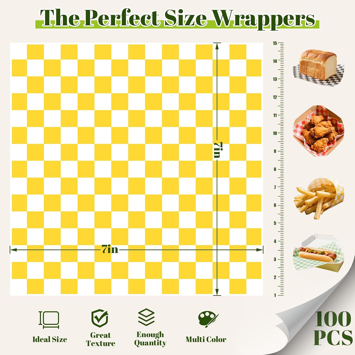 Deli Paper Sheets, 100 Count 7 x 7 Inch Checkered Wax Paper Liners