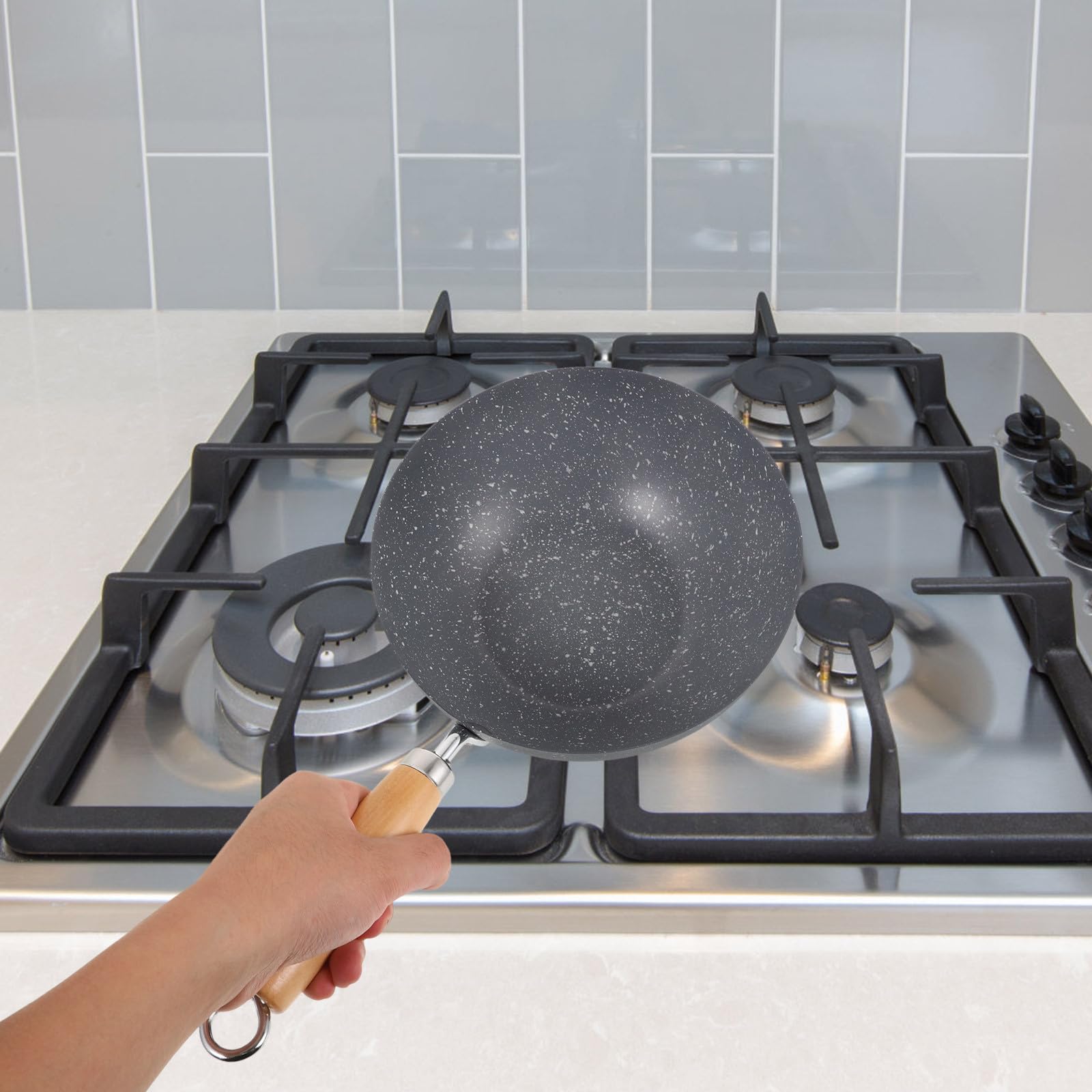 Zerodeko Marmo Ferro in Padella Antiaderente Rivestimento Wok Inox e Effetto Multiuso Friggere Saltare per Cucina Domestica