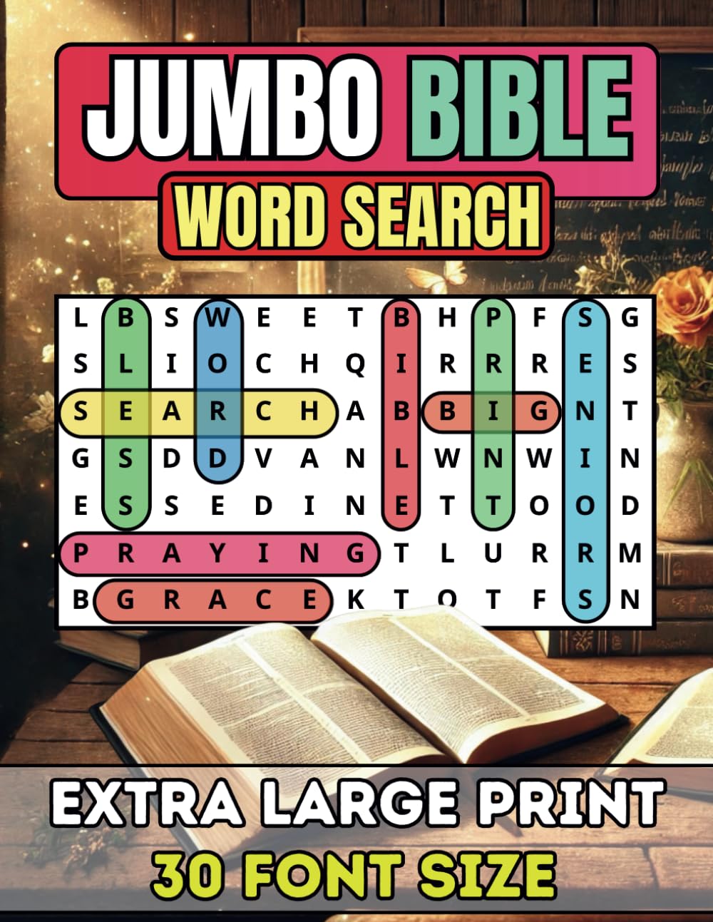 Jumbo Bible Word Search for Seniors and Adults: Extra Large Print Christian Puzzle Book | 50 Easy-to-Read Stress Relief Word Find Puzzles with Biblical Verses from Scripture