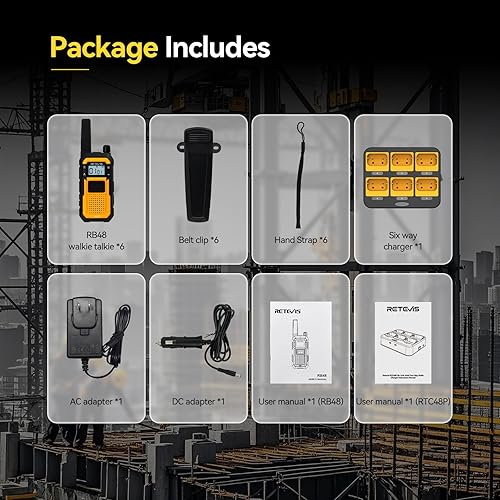 Miniatura 9 de Retevis RB48 Walkie Talkies para adultos, radios resistentes de 2 vías de largo alcance con cargador de seis vías, IP67 impermeable, resistente a