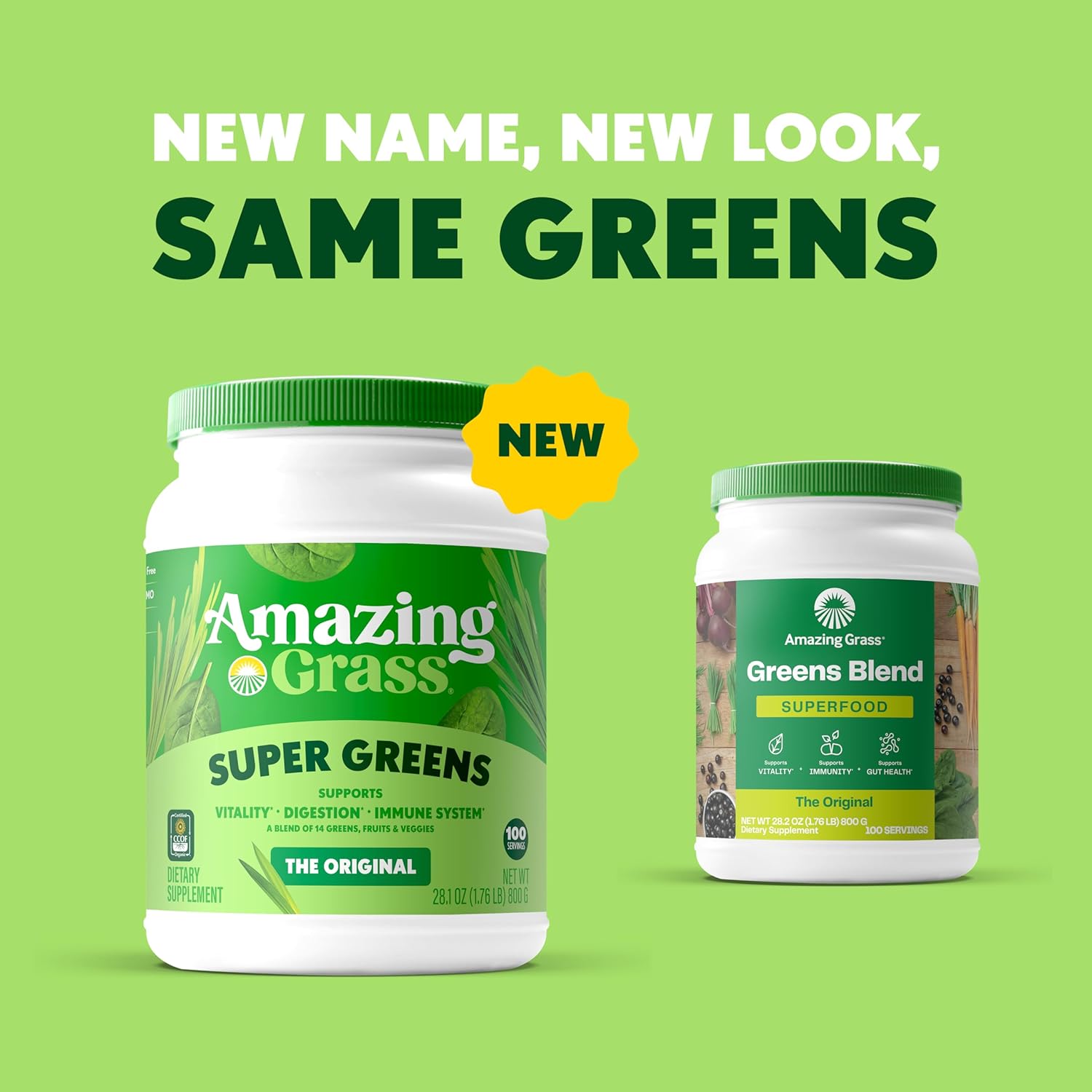 Amazing Grass Greens Blend Superfood: Super Greens Powder with Spirulina, Alfalfa, Beet Root Powder, Digestive Enzymes, Prebiotics & Probiotics, Original, 100 Servings (Packaging May Vary)