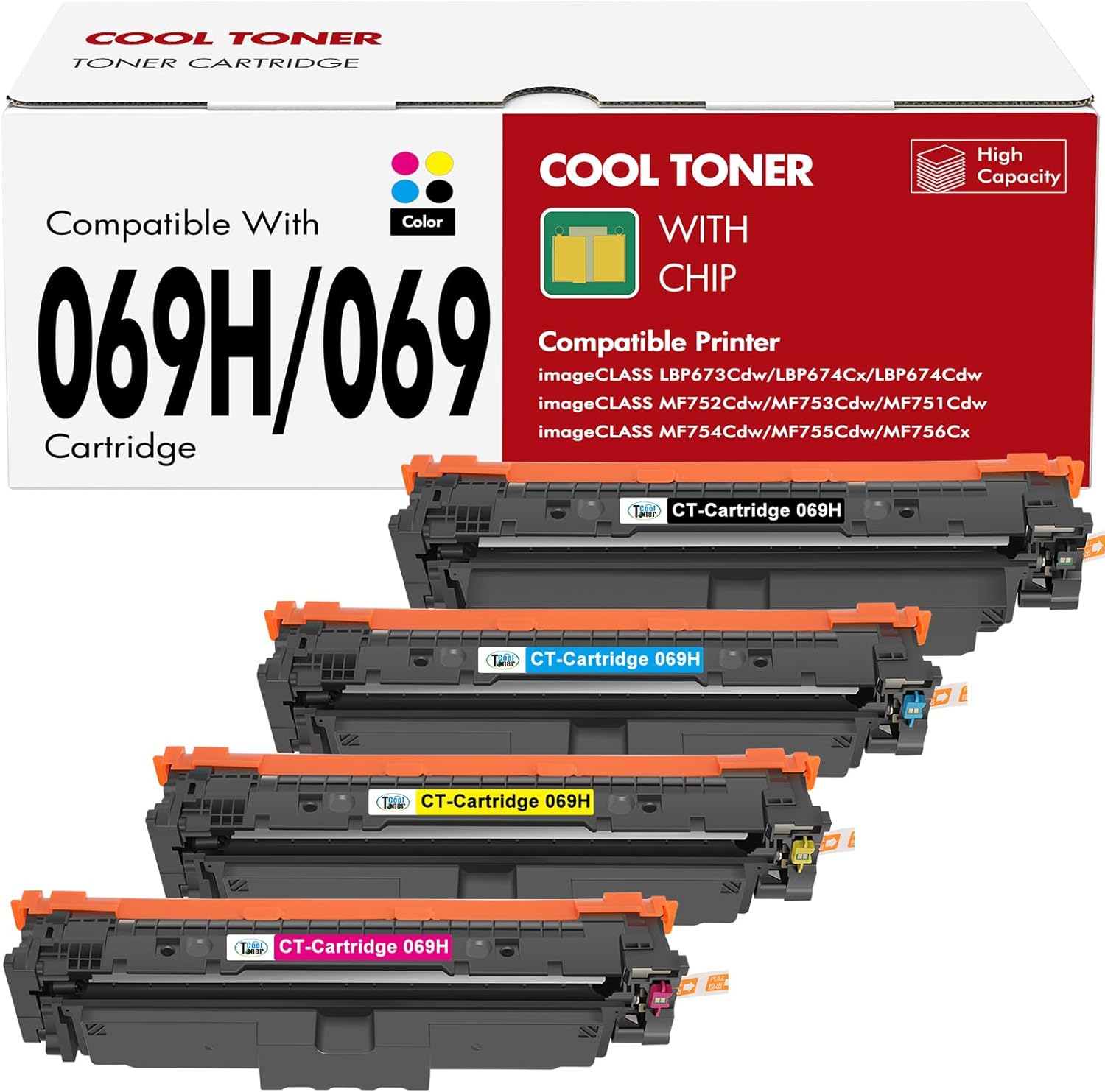 069H 069 Toner Cartridge Set MF753Cdw Replacement for Canon MF753Cdw Toner Cartridges for Canon imageCLASS MF750C MF 753Cdw MF751Cdw MF752Cdw LBP674Cdw LBP674Cx LBP673Cdw Printer Ink(B/C/Y/M, 4 Pack)