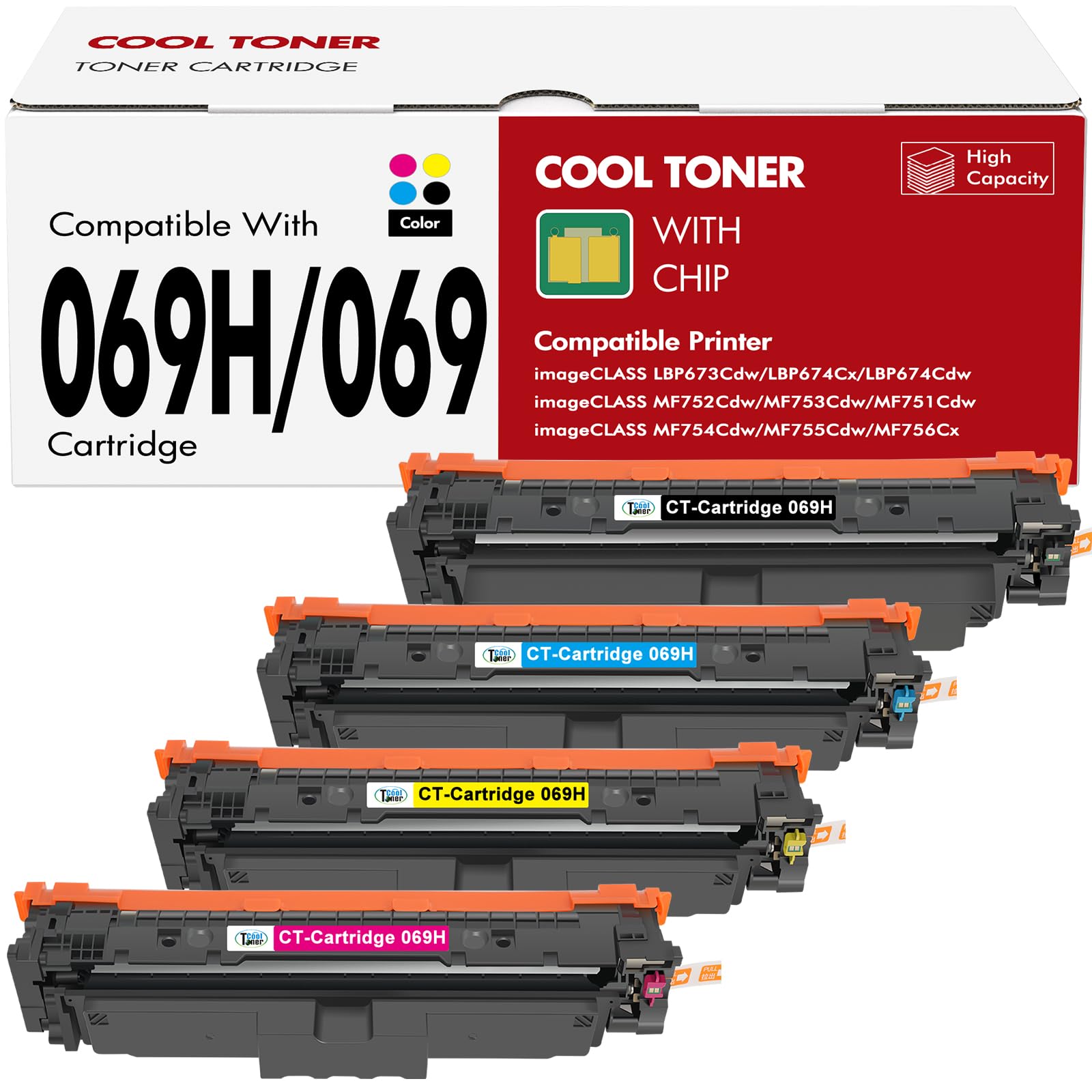 069H 069 Toner Cartridge Set MF753Cdw Replacement for Canon MF753Cdw Toner Cartridges for Canon imageCLASS MF750C MF 753Cdw MF751Cdw MF752Cdw LBP674Cdw LBP674Cx LBP673Cdw Printer Ink(B/C/Y/M, 4 Pack)