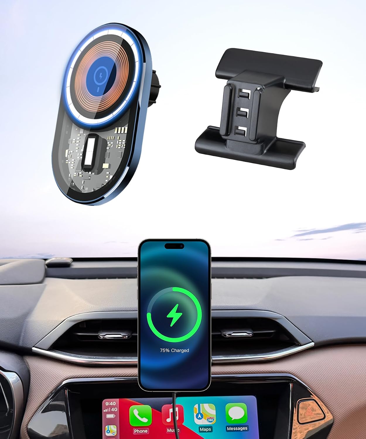 Wireless Charging Car Phone Holder for Chevrolet Trailblazer 2021-2023 Auto Accessories Navigation Bracket Interior Decoration, 360° Rotation Car Phone Mount Compatible with MagSafe