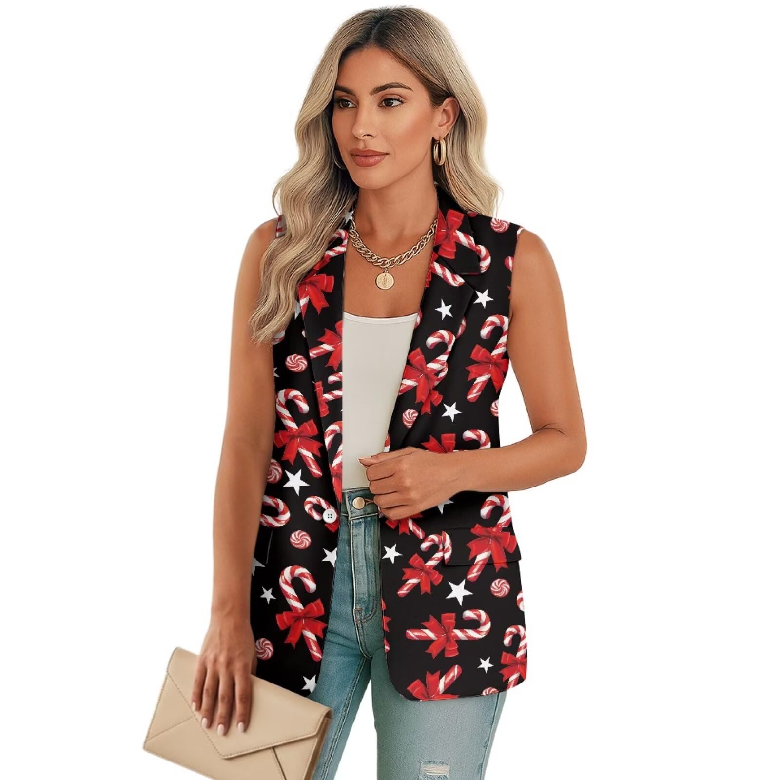 Womens Blazer Vest Sleeveless Casual Business Jacket Suit with Pocket Open Front Dressy Waistcoat