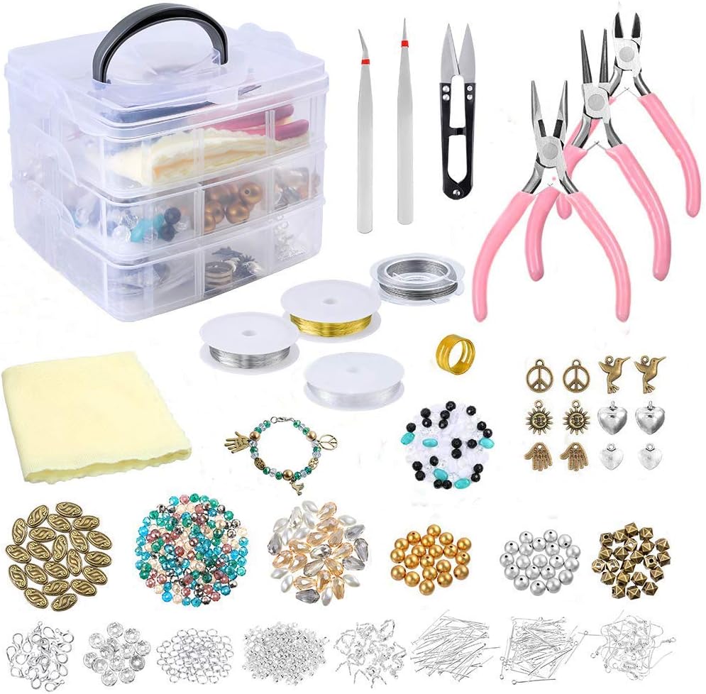 EDOBLUE Deluxe Jewelry Making Supplies Kit Includes Charms, Beads for Bracelets, Pliers, Findings,Necklaces, Bead Wire,Earrings, Beading Kit, DIY Crafts for Adults, Teenagers & Teen Girls