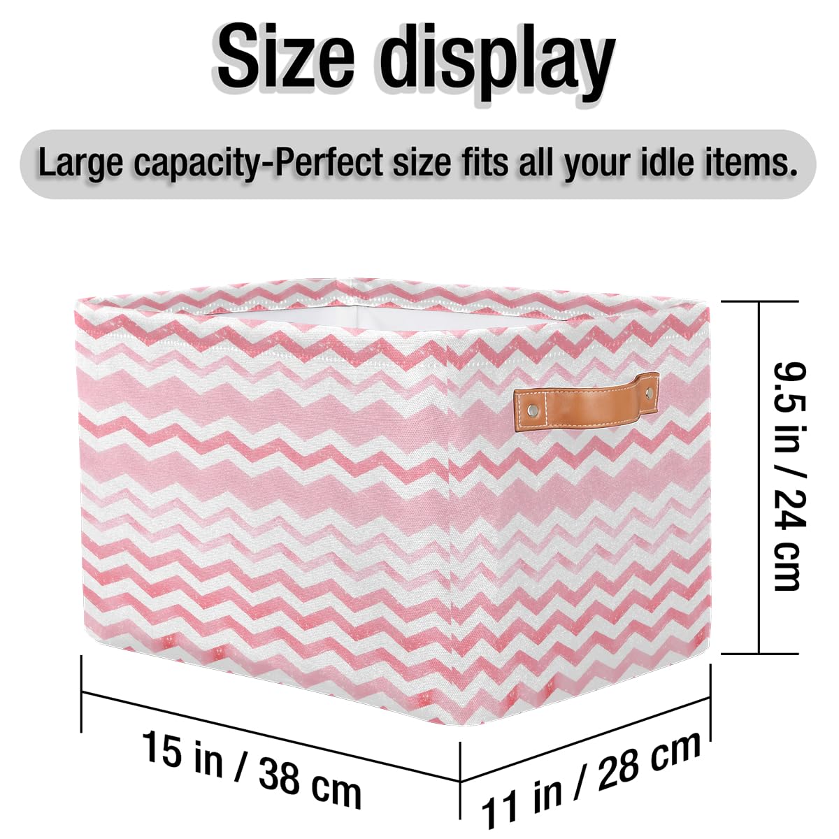 Mexpekil Cesta de almacenamiento con rayas en zigzag rosa, caja de almacenamiento de juguetes para niños, plegable, organizador de tela para estantes, cesta de regalo grande con asas, 2 piezas