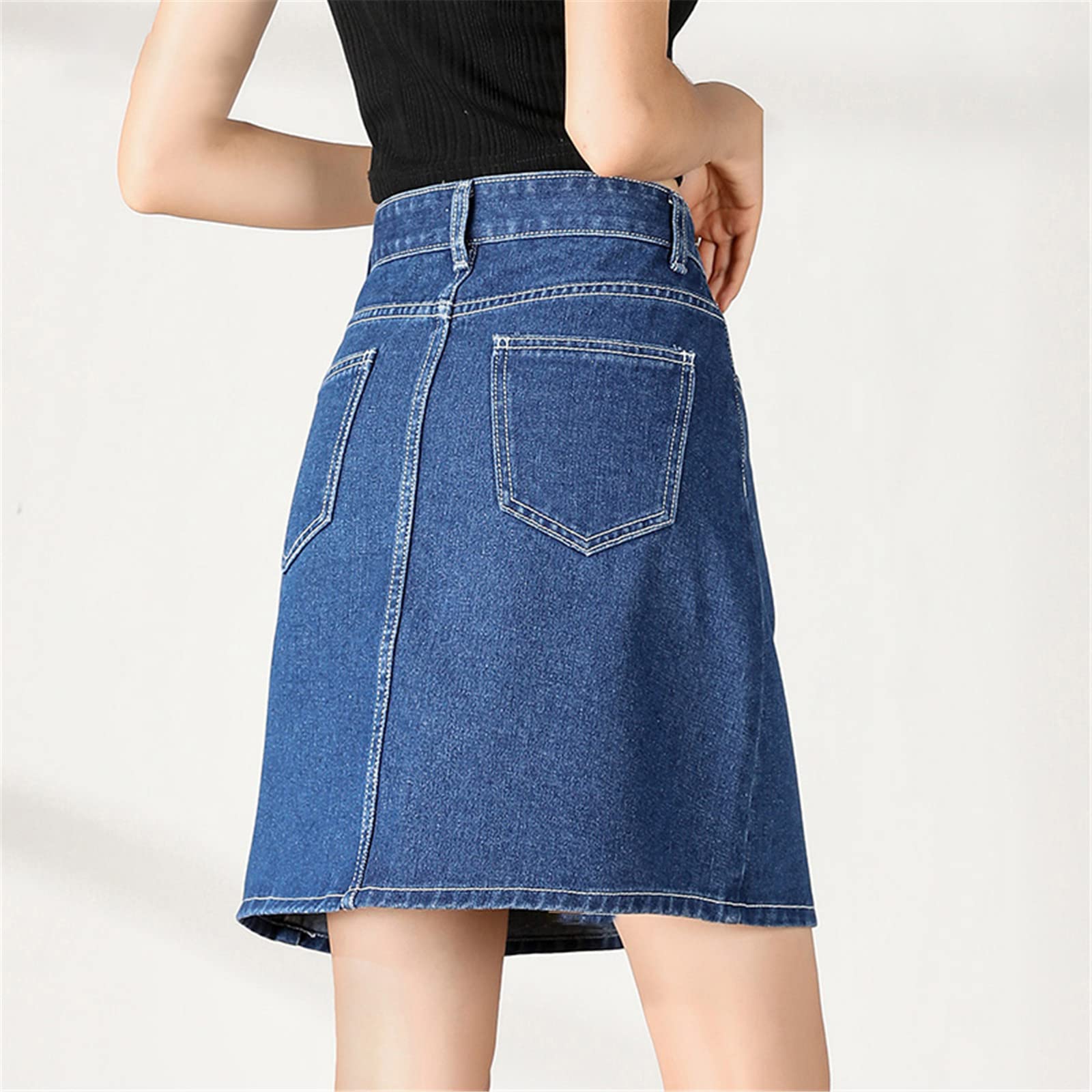 A-Line Blu Mezza Lunghezza Donne Gonne A Vita Alta Aderente Denim Gonne per Le Donne Allentate Estate Mini Gonne Femminili, Blu, XL