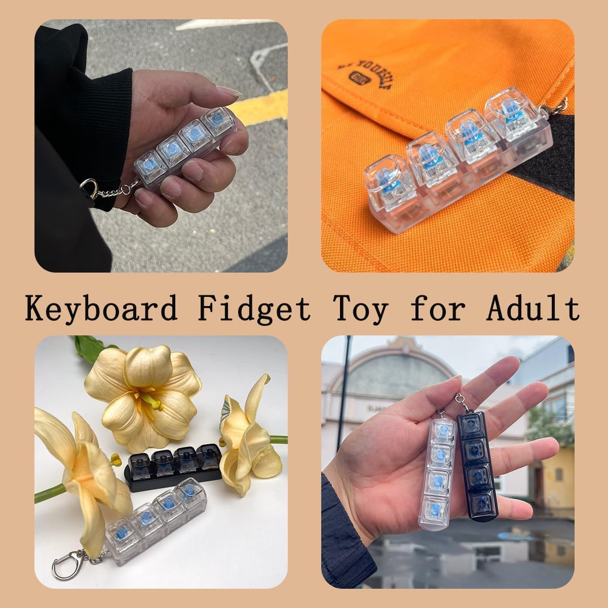 Minhgty 1 PCS Keyboard Fidget Toy, Keyboard Fidget Keychain 4-in-1 Keyboard Decompression Button Finger Clicker Toys, Button Stress Relief Fidget Gifts to Relief Stress 3
