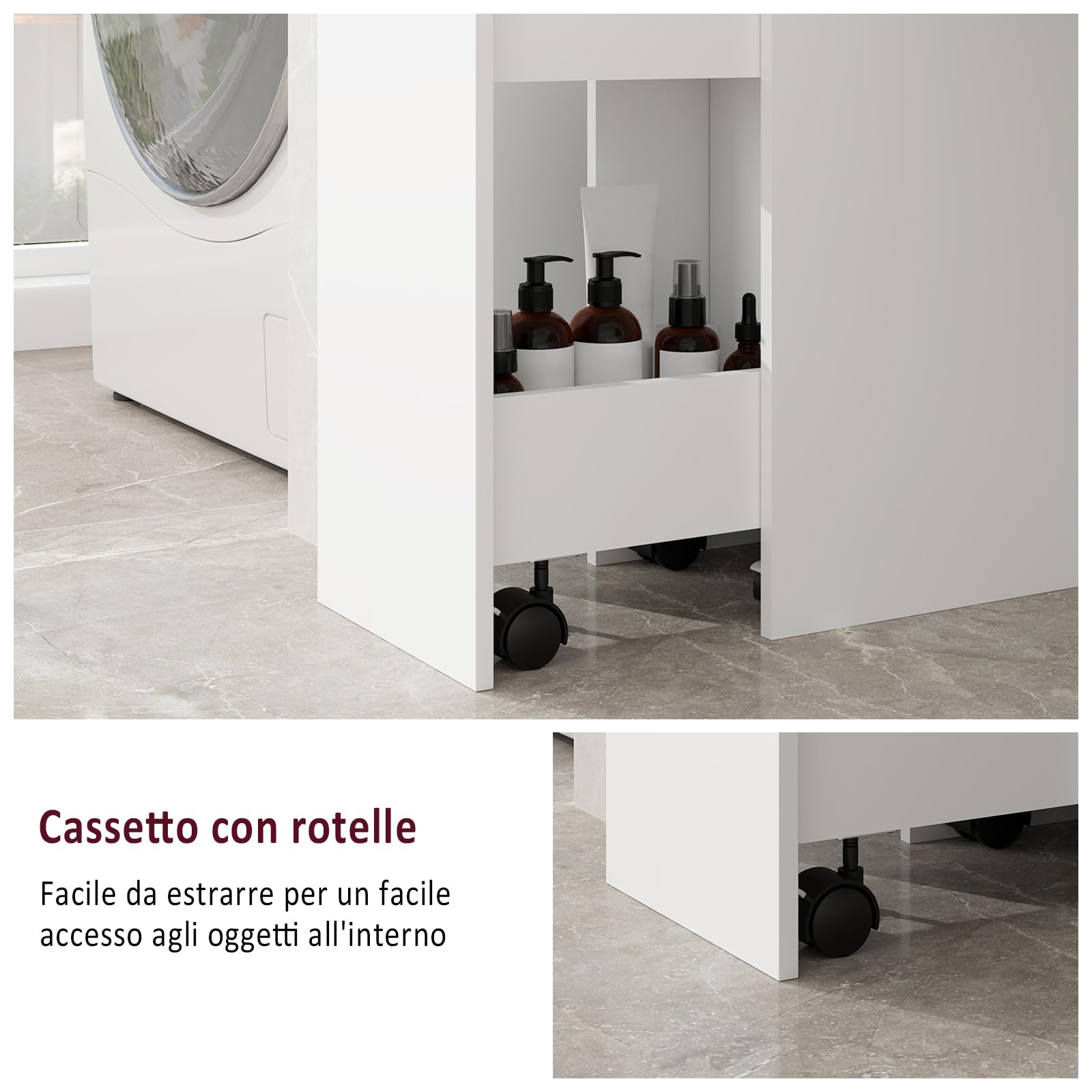 YU YUSING Mobiletto Bagno Salvaspazio Stretto 23cm, Mobile Bagno Alto 167cm | con 2 Cassetti e Ruote, Colonna Bagno con Ripiano Portaoggetti, Armadietto Bagno per WC, 3 Scomparti Aperti, Bianco