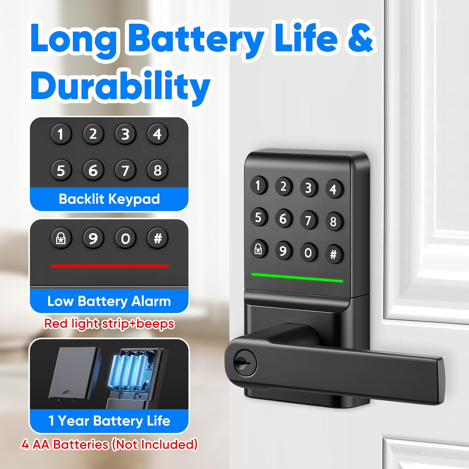 Smart Keyless Entry Door Lock with Keypad, Smart Door Lock No App Required