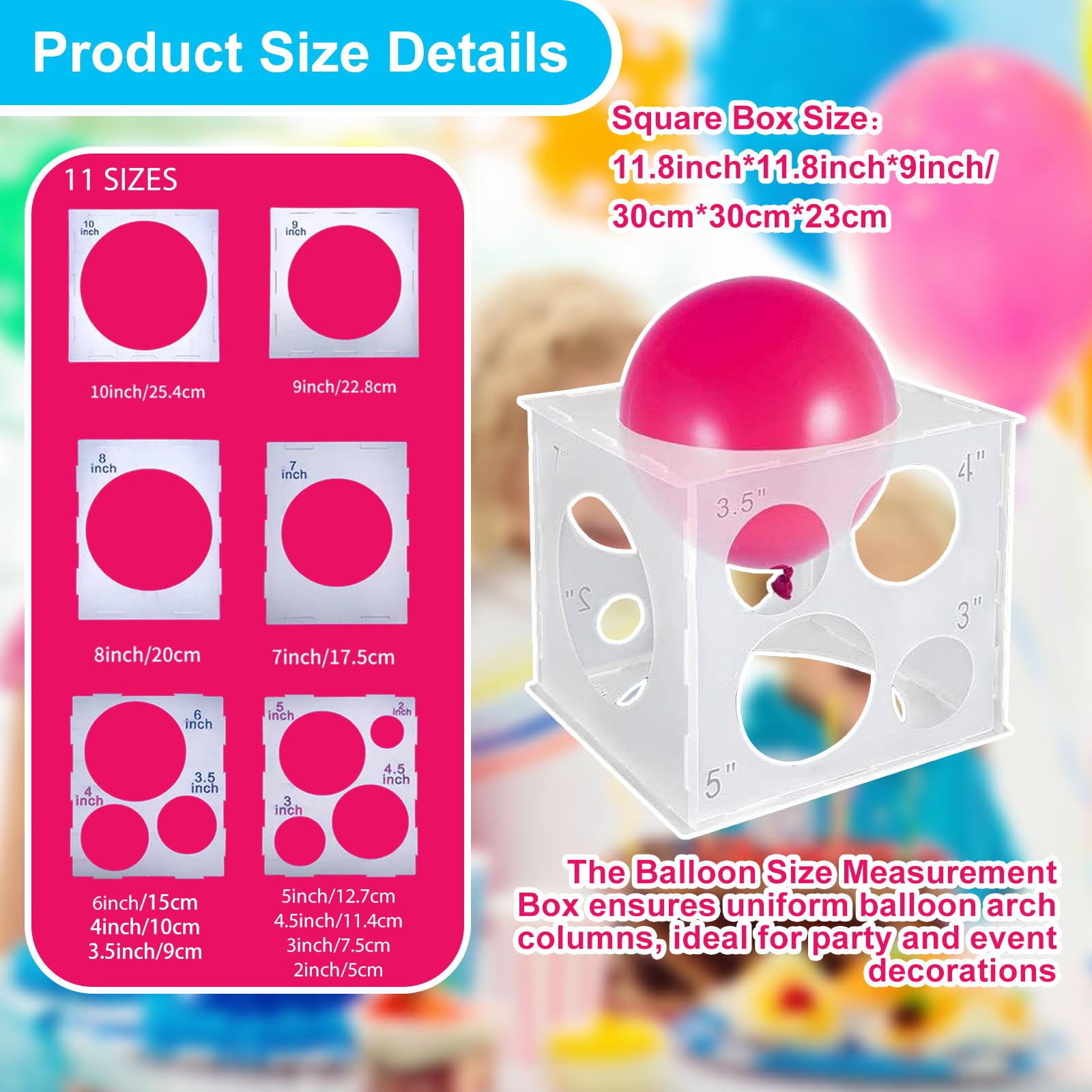 Rmeet 11 Trous Mesure De Ballon Pliable,Boîte De Taille De Ballon En Plastique Cube Boîte De Mesure De Ballon Boîte De Cube Outil De Mesure De Ballon Pour Créer Des Décorations Ballon