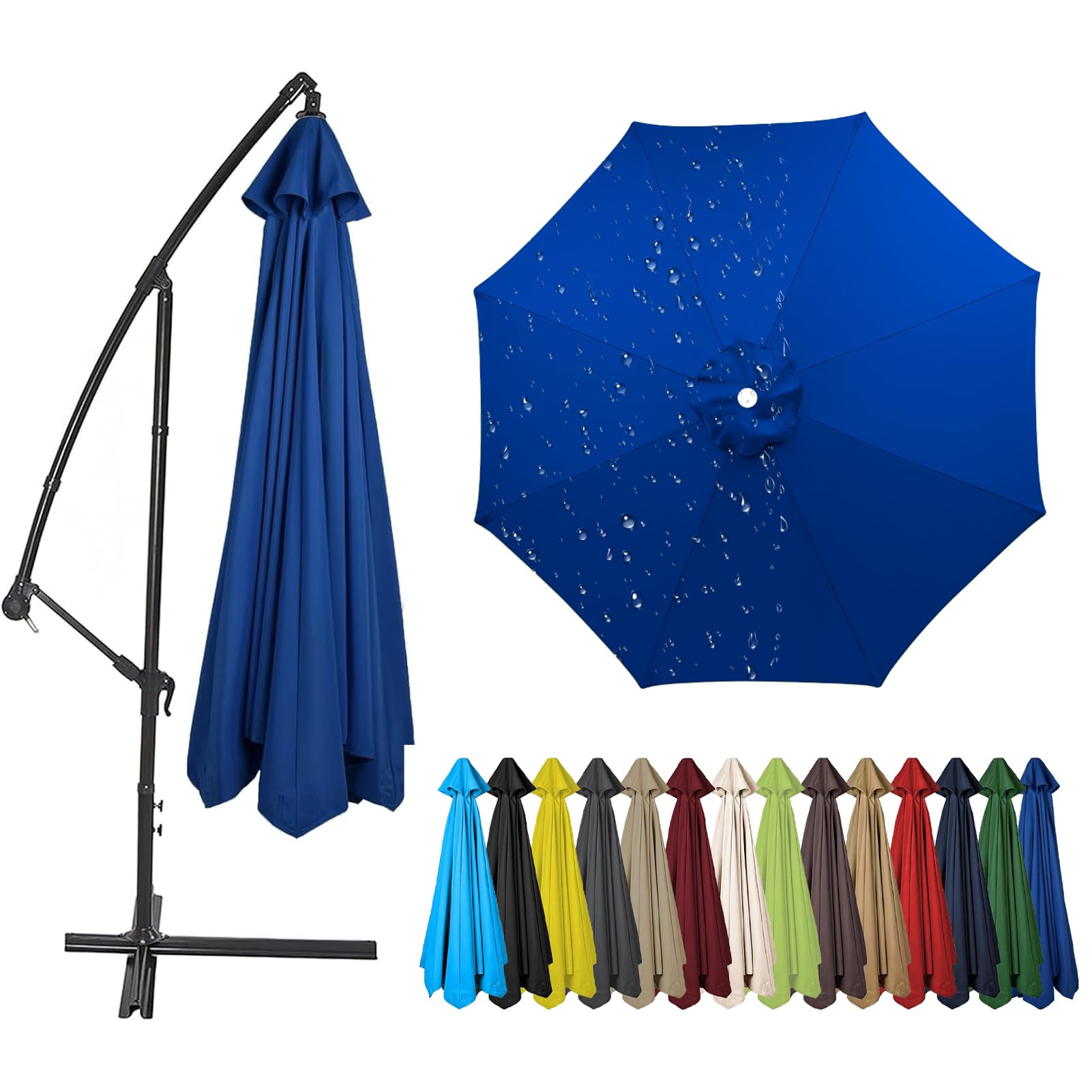 2.0m to 4.0m Replacement Parasol Canopy, 6/8 Ribs Garden Umbrella Replacement Parasol Fabric, UV 50+ Protection For Garden Yard Beach Umbrella (Royal Blue,2.0m / 6 Ribs)