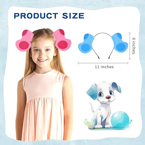 Miniatura 2 de SMAODSGN 2 diademas de orejas de perro para fiestas, diademas de animales, suministros de cumpleaños para perros azules y rosados, decoraciones para