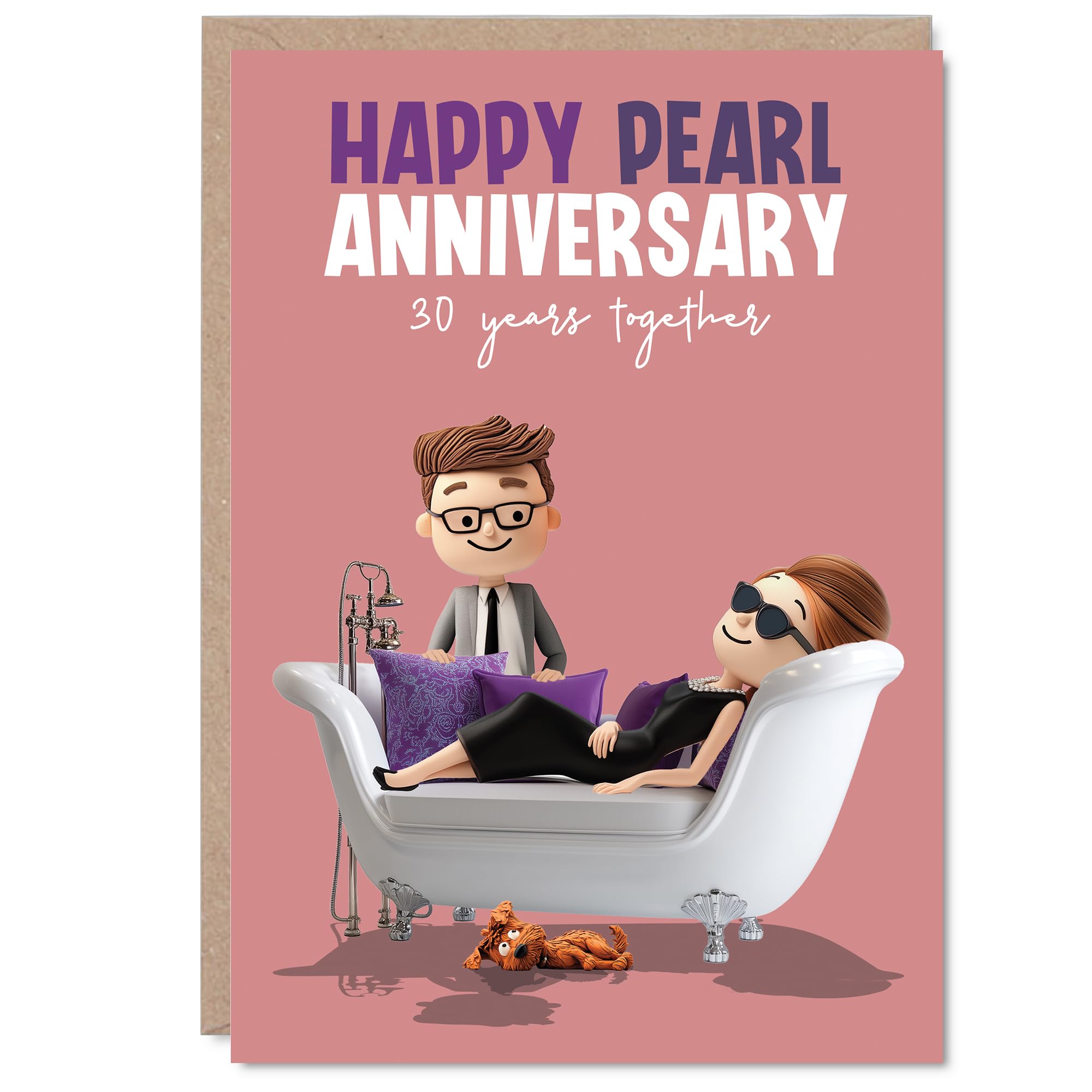 Milestone 30th Anniversary Card - Cheers to 30 Years - Playful Couple Illustration with Pink Accents - Adds a Lighthearted Touch to a Pearl Anniversary - A5, Envelope Included