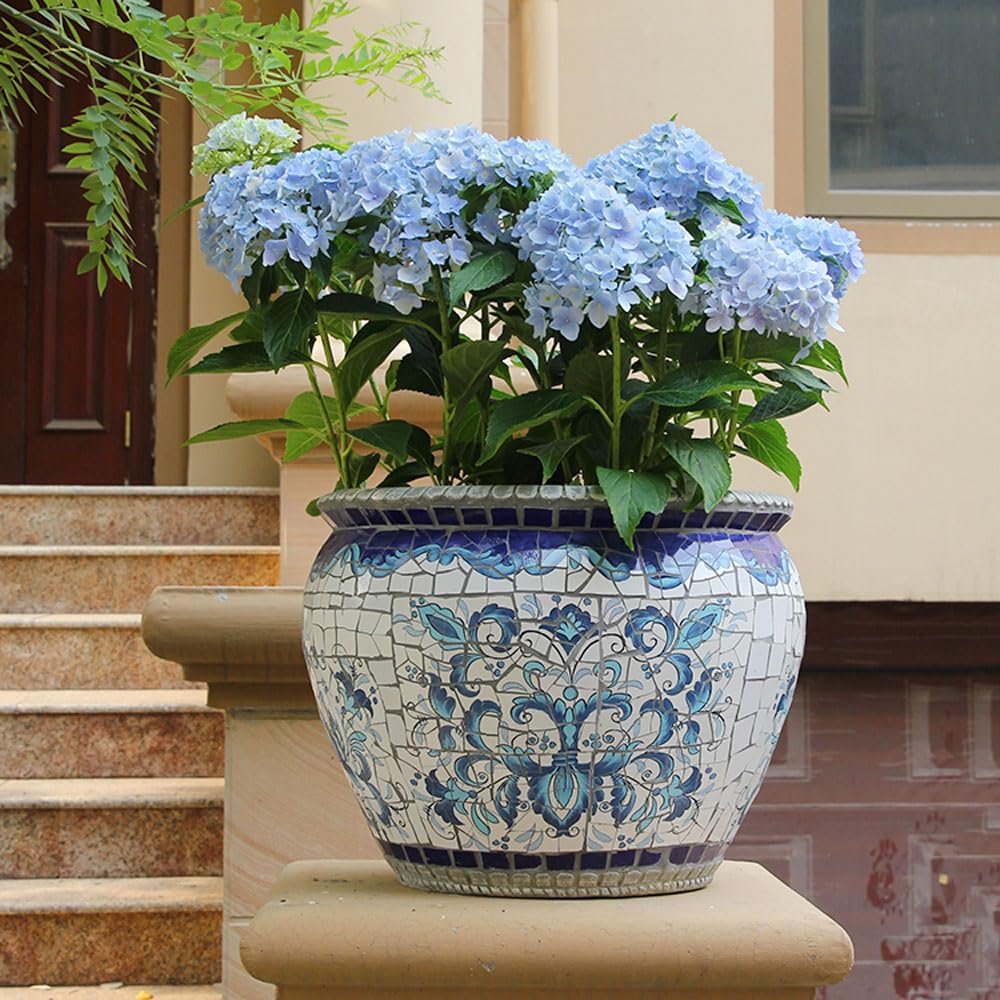 asdchZen Ceramic Hand Painted Succulent Flower Pots, Large Pottery Pots For Indoor Outdoor Plants, Decorative Ceramic Vase For Flower Arrangement Home Decor, Vintage Centerpieces Flowe,35 * 32cm