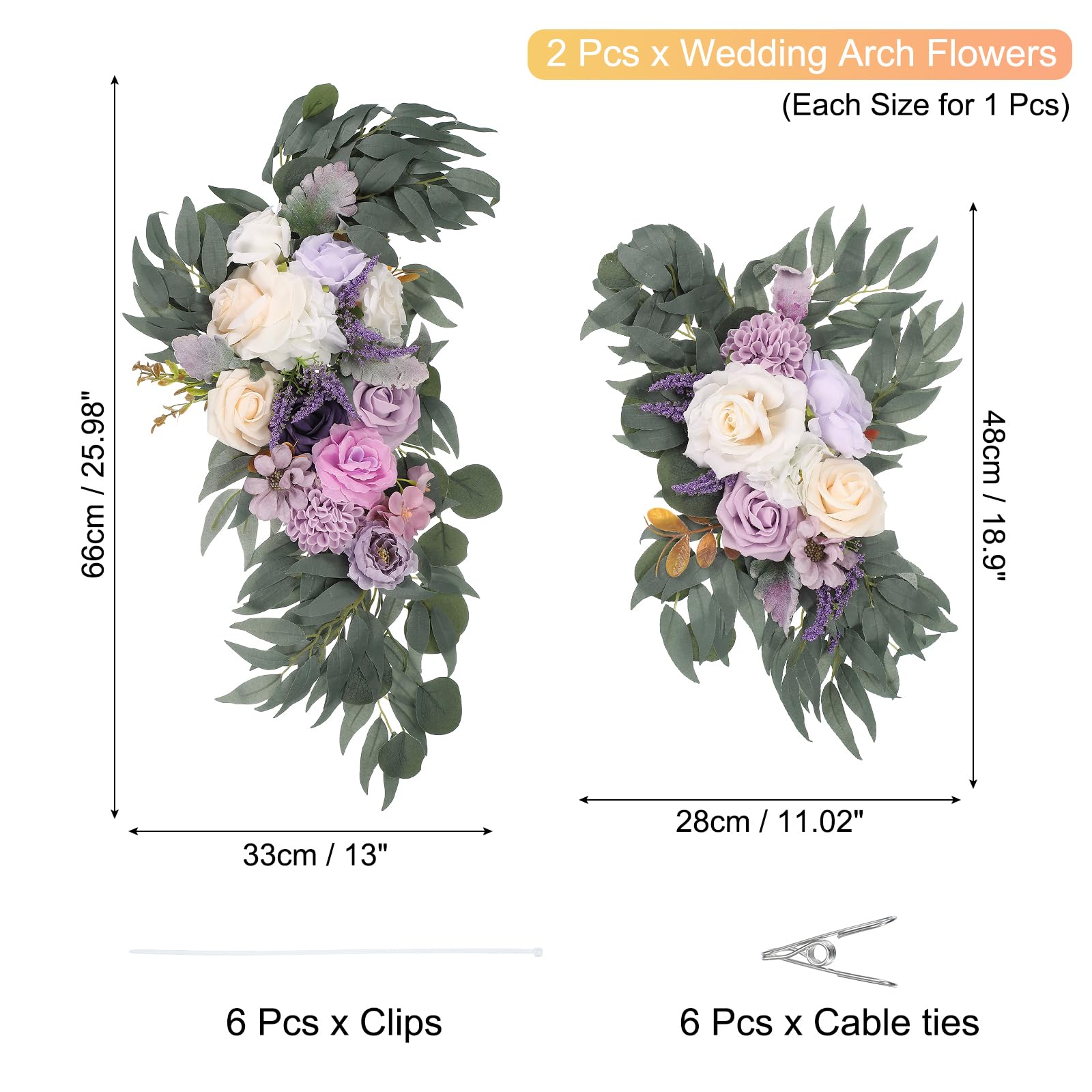 PATIKIL 2 Stück Hochzeitsbogen Blumen mit Blättern Clip Verband Lila | Künstliche Seiden Faux Rosenblumen Girlande Blumen Girlanden Hintergrund, für Party Dekoration