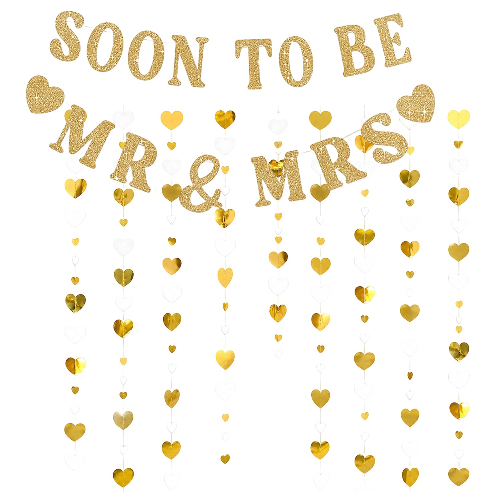 Wedding Banner, Just Married Bunting and Decorations Set, Mr and Mrs Banner for Wedding Venue Decoration, Just Married Letter Bunting Banners for Bridal Shower Party Supplies