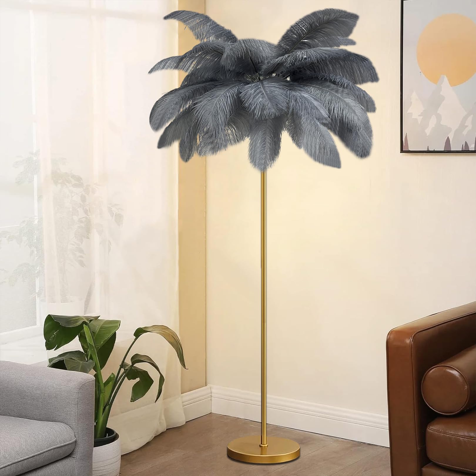 Lampadaire en plumes d'autruche LED 3 couleurs variables 1.6m