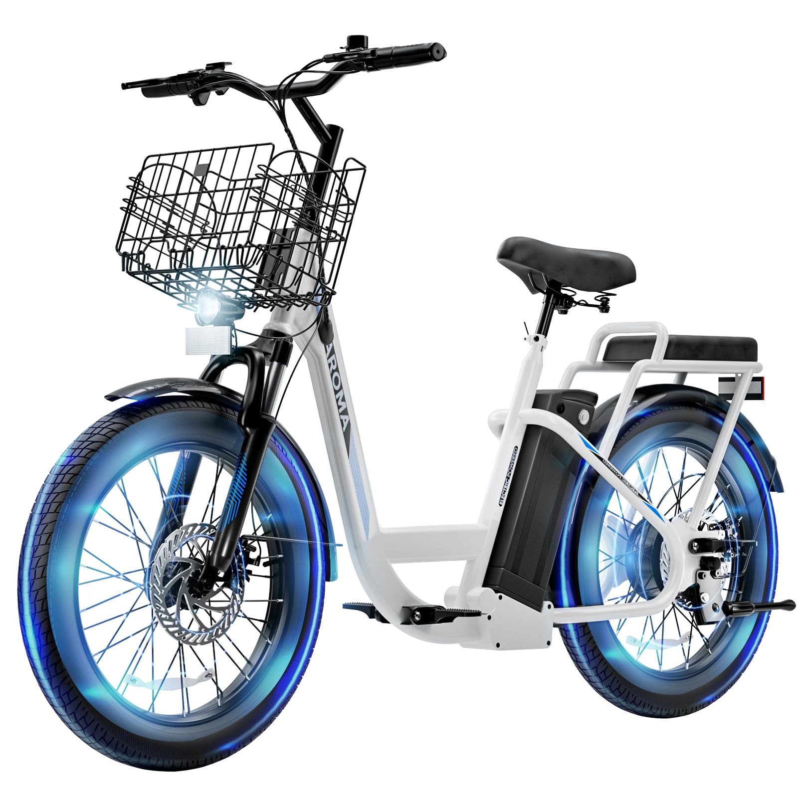 Caroma Peak 500W 800W 1200W Electric Scooter with Seat 20 Fat Tire Electric Bike with 48V Removable Battery