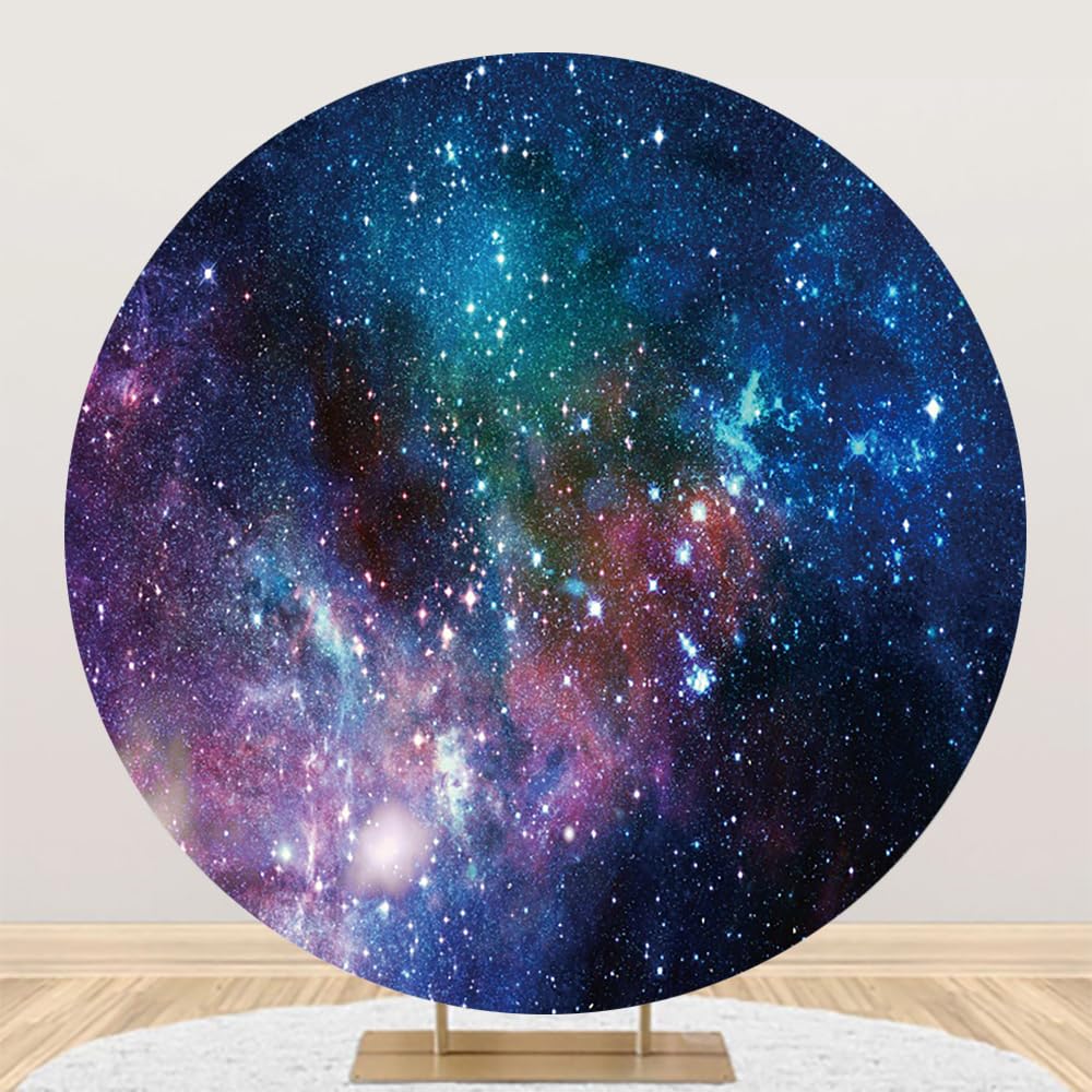 Renaiss 7x7ft Nebula Round Backdrop Covers for Photoshoot Men Women Kid Portrait Cosmos Outer Space Galaxy Stardust Photography Background Baby Shower