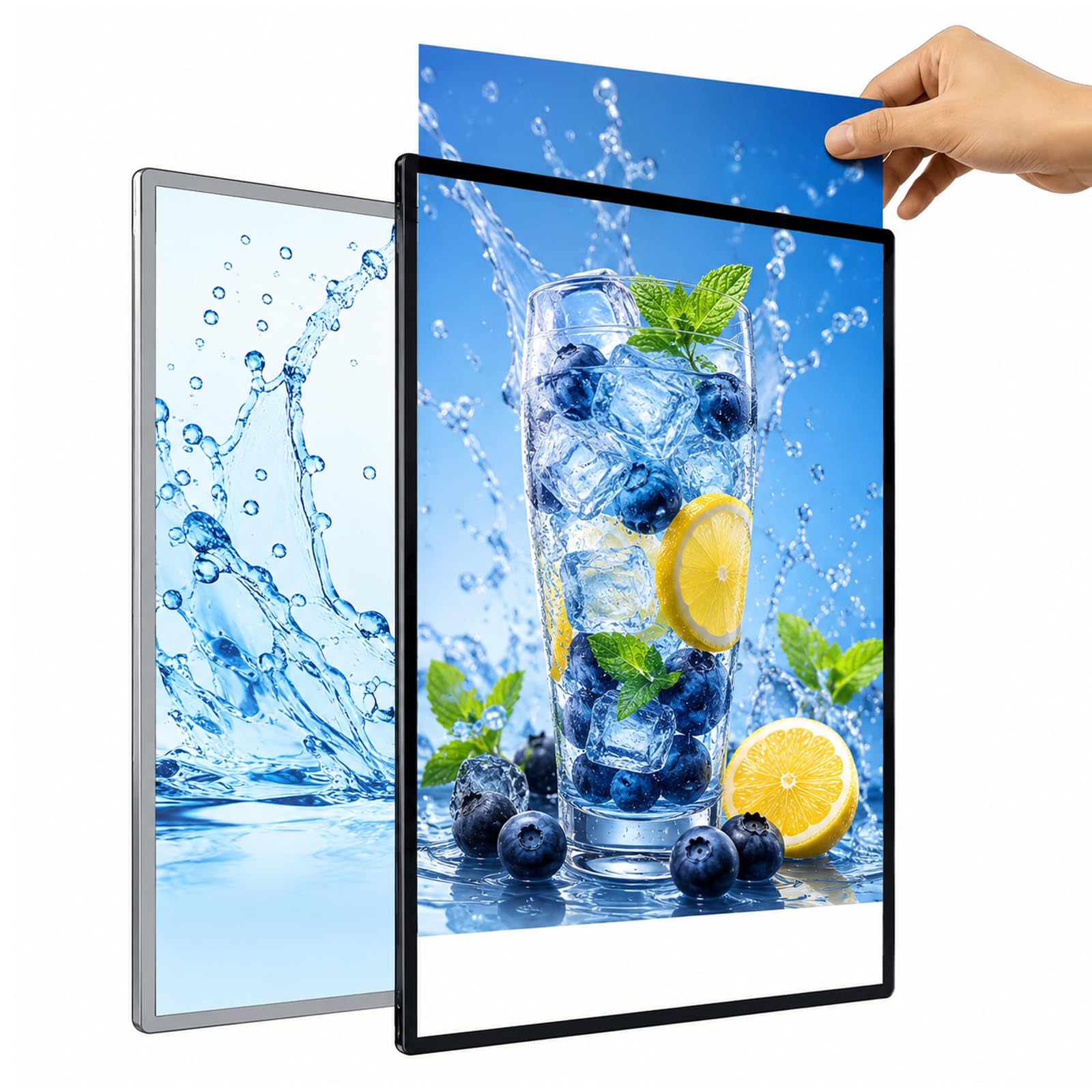 Caja de Luz LED Ultra Delgada, Marco de Exhibición Publicitaria Montado en la Pared, Tableros de Mensajes y Señales, Porta Carteles Iluminado y Pizarra de Menú Retroiluminada, para Res silver 40x60CM