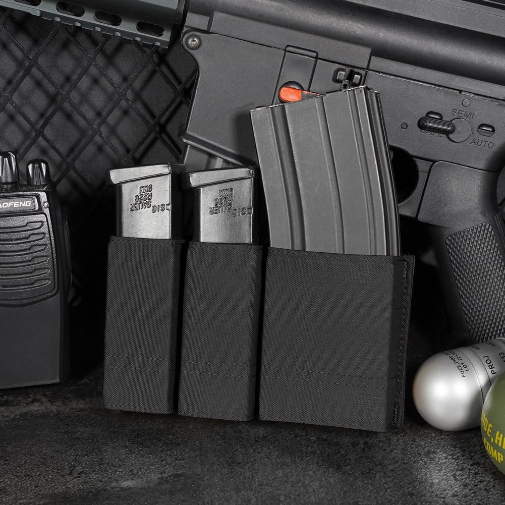 KRYDEX Molle Single 5.56mm Mag Pouch and Double 9mm .45 Pistol Magazine Pouch Combo