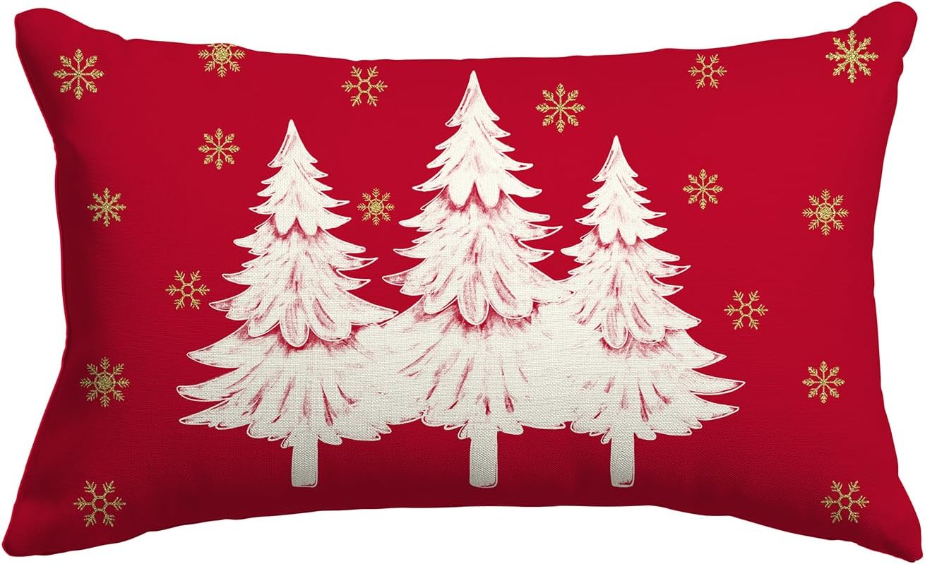 LOMCHEN Red Christmas Pillow Cover 12x20 Inch for Christmas