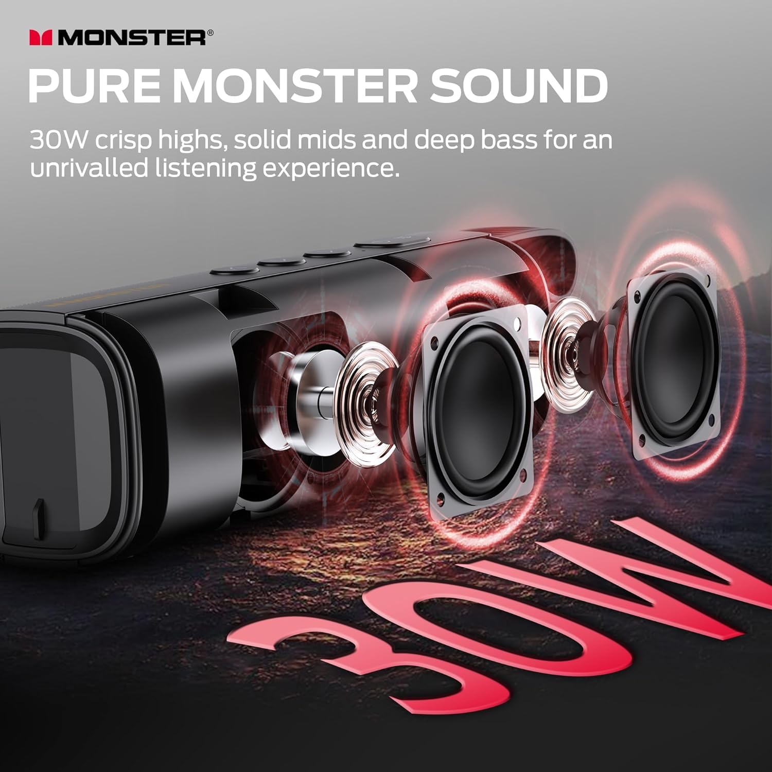 Monster S290 Bluetooth Speaker, Portable Bluetooth Speaker With 30W Loud Stereo Sound, Bluetooth 6.0, 15H Playtime, TWS Pairing, Support AUX/TF Card, IPX6 Waterproof Wireless Speaker for Home, Outdoor — view 2
