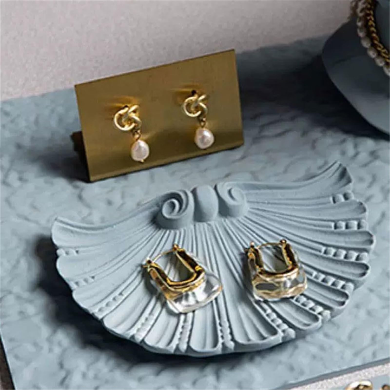 Przechowywanie biżuterii Fan Shaped Gypsum Jewelry Tray Ring Earring Display Holder dla lad detalicznych
