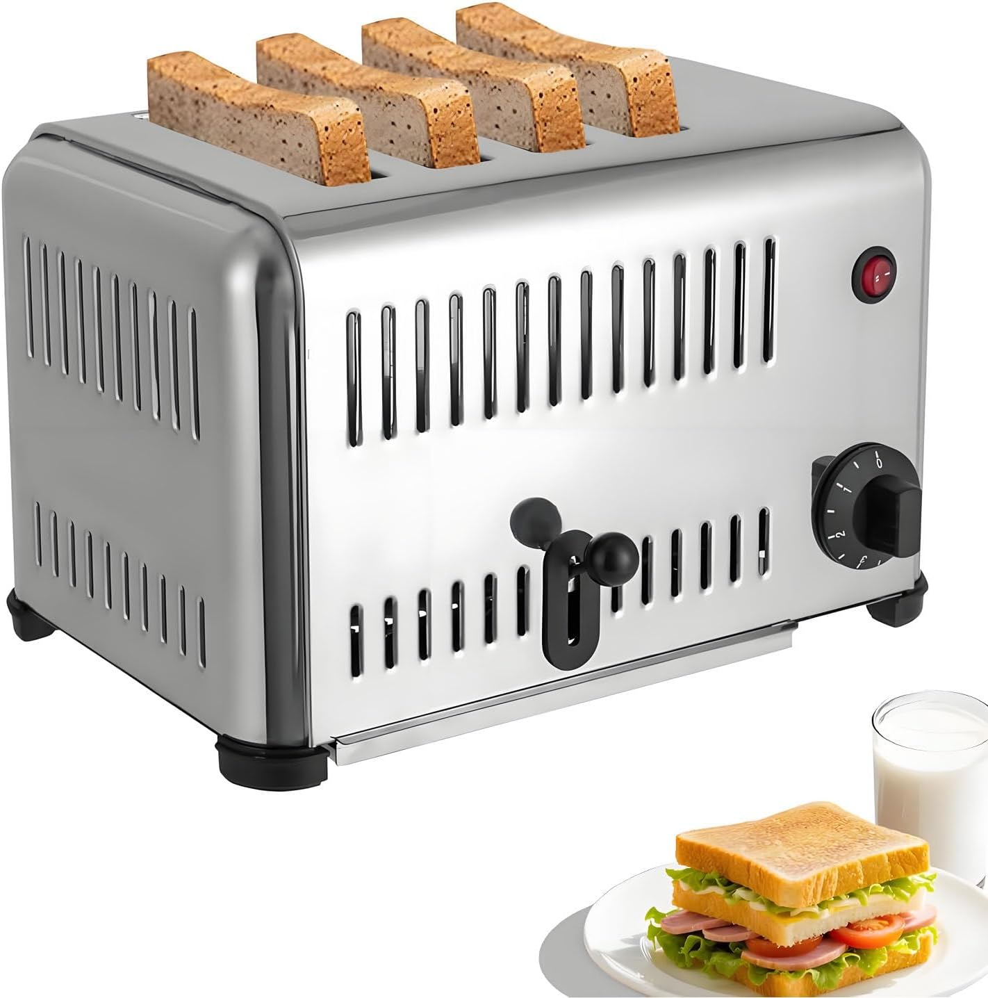 2240W Commercial Toaster Bread Baking Machine， -Slice Toaster Bread Machine,Extra Wide Slots, Tool Precise Timing, Even Heating ，for Various Bread Types 4Slots