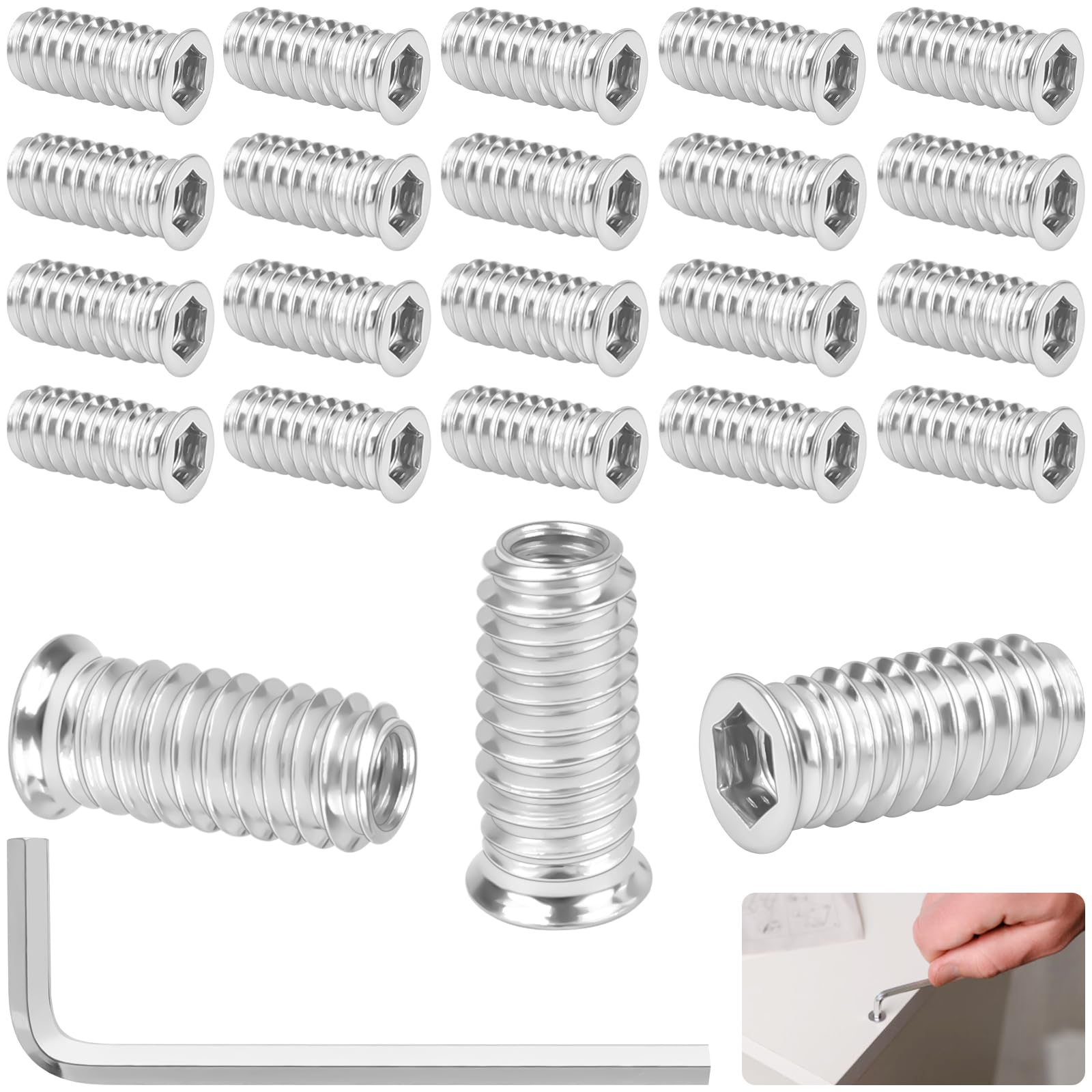 20 dadi di avvitamento M8, M8 x 30 mm, inserto filettato in legno, per mobili in legno