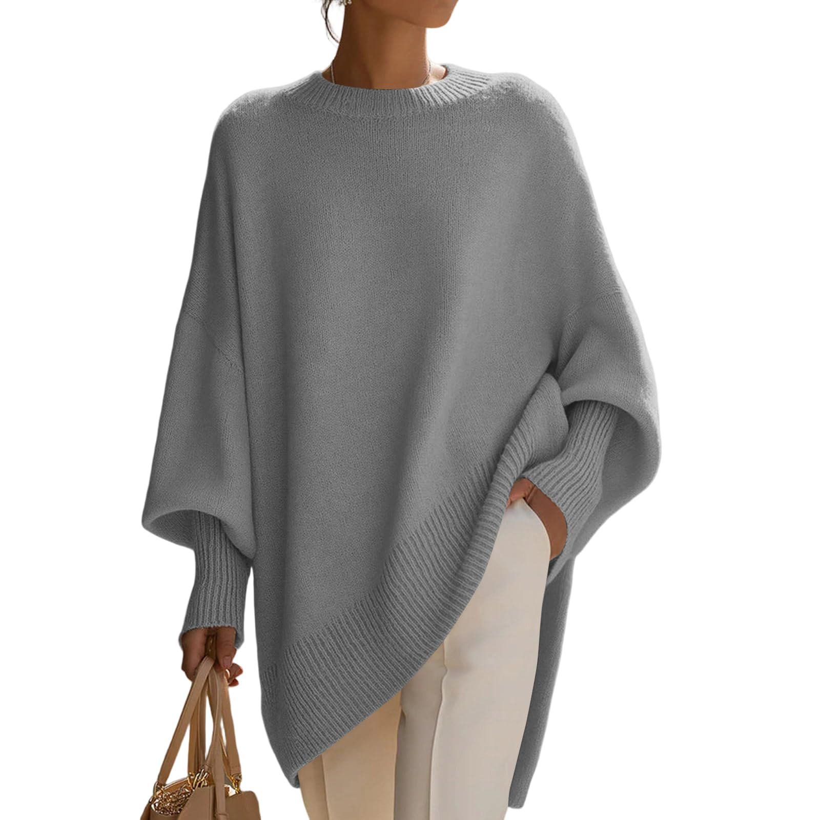 Womens Oversized Sweaters Crewneck Batwing Long Sleeve Knit Pullover Tops Fall Winter Fashion Elegant Warm Cozy Outfits