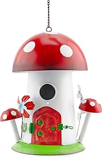 Mushroom Shaped Birdhouse; Songbird Nesting Galvanized Iron Colorful Mushroom Bird House