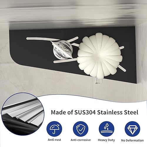 Miniatura 5 de Bernkot Estante esquinero de ducha de 12 pulgadas, color negro mate 304, estante esquinero cuadrilátero de acero inoxidable empotrado para baño,