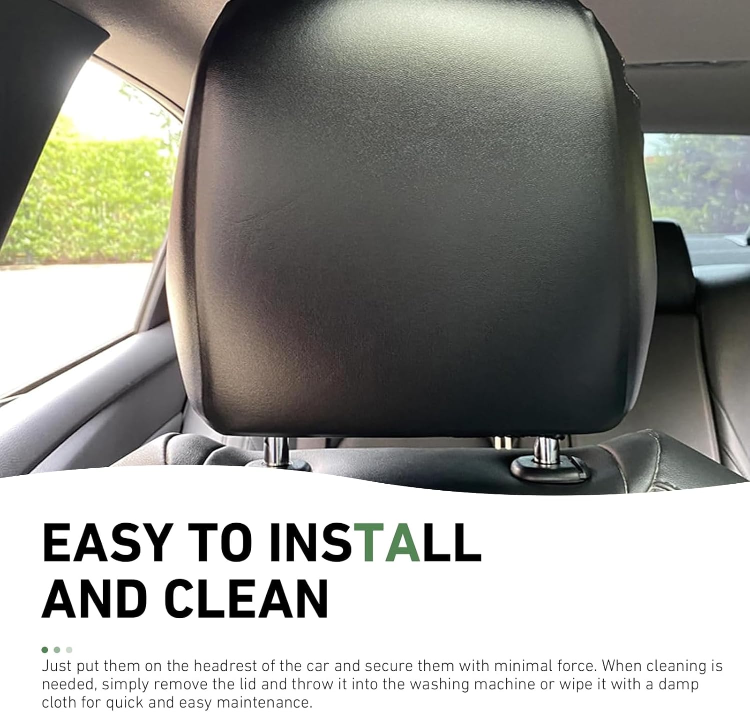 2 PCS Car Front Headrest Covers, PU Fully Wrapped Anti-scratch Headrest Protector, Medium Size Highly Elastic Waterproof Cover, Easy Clean Reusable Interior Accessory for Cars Trucks (Black) thumbnail