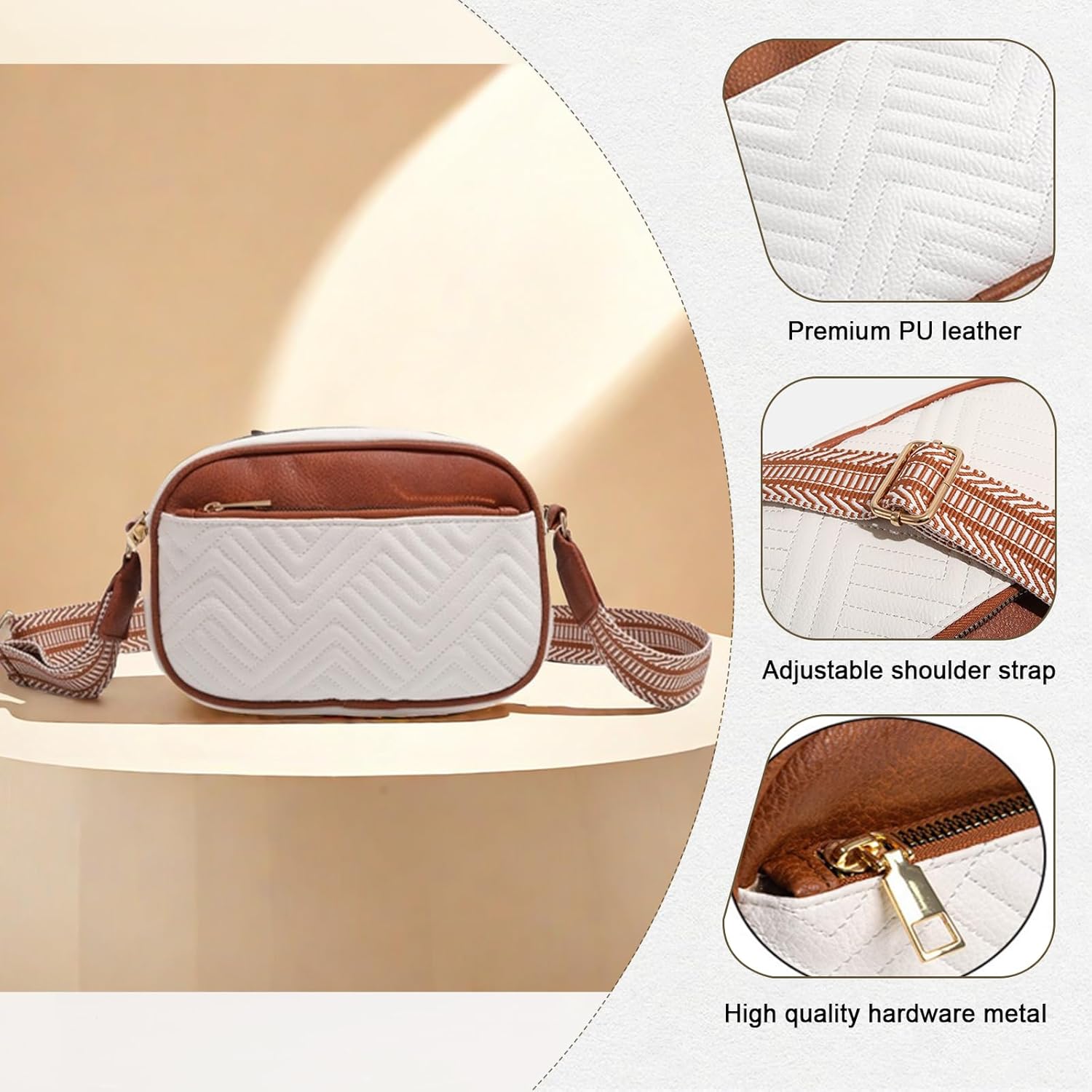 Fashion Crossbody Bags for Women Vegan Leather Quilted Crossbody Purses Shoulder Bag with Wide Strap - Image 5