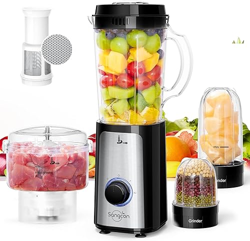 Sangcon Mezclador 5 en 1 y procesador de alimentos combinado para cocina para batidoshielo, picadora de alimentos para carne y verduras, licuadoras
