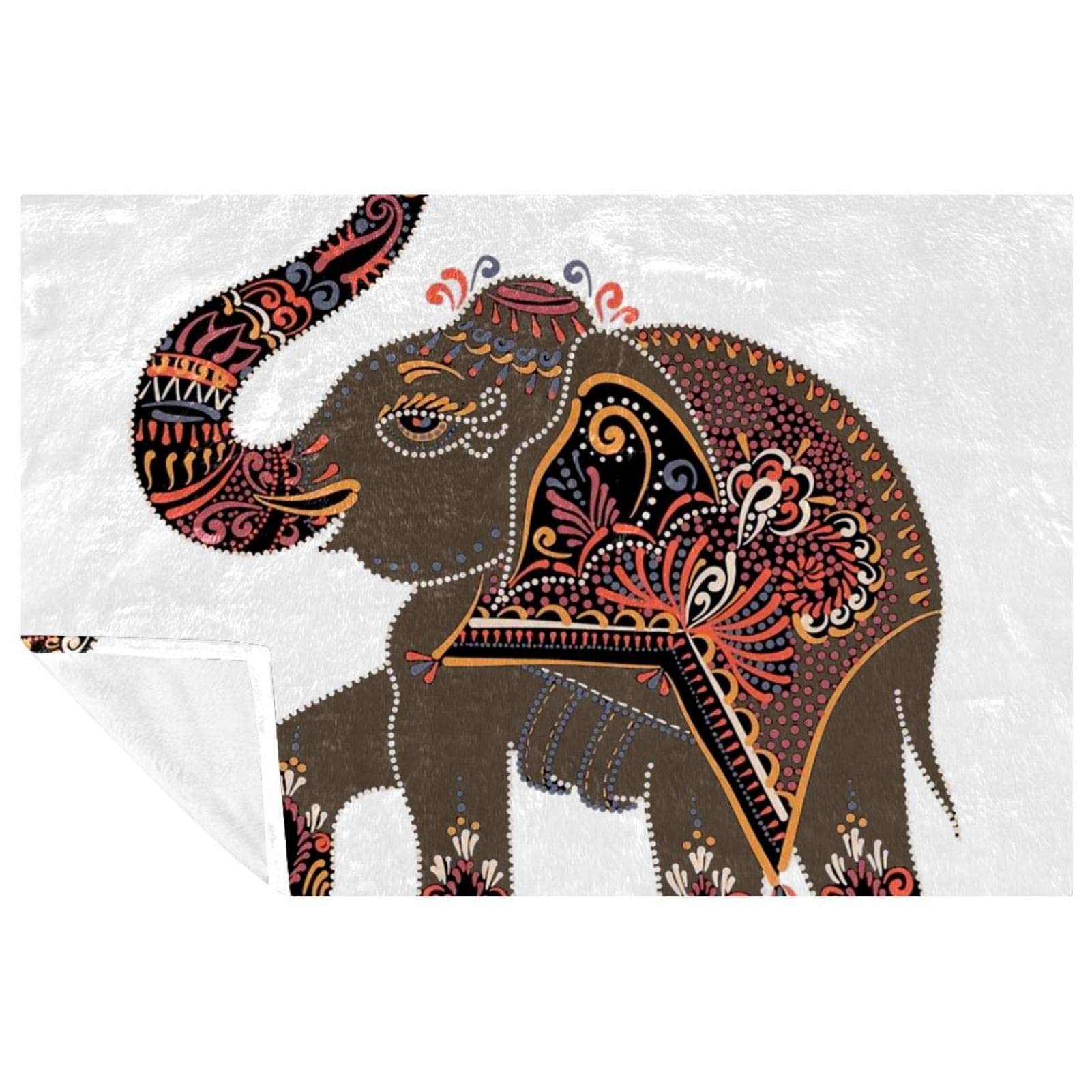 Couverture douce et chaude Hennna à motif éléphant de 150 x 100 cm pour lit et canapé