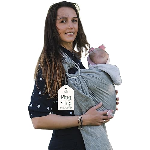 Miniatura 10 de Portabebés Ring Sling - Probado en laboratorio de EE.UU., 100% muselina de algodón natural, transpirable y ergonómico Ring Sling gris rosado Gris