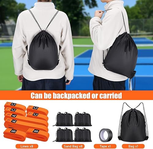 Miniatura 6 de TOBWOLF Kit de marcado de cancha de pickleball, marcadores de líneas de cancha temporales portátiles con cinta y 8 bolsas de arena, no requiere