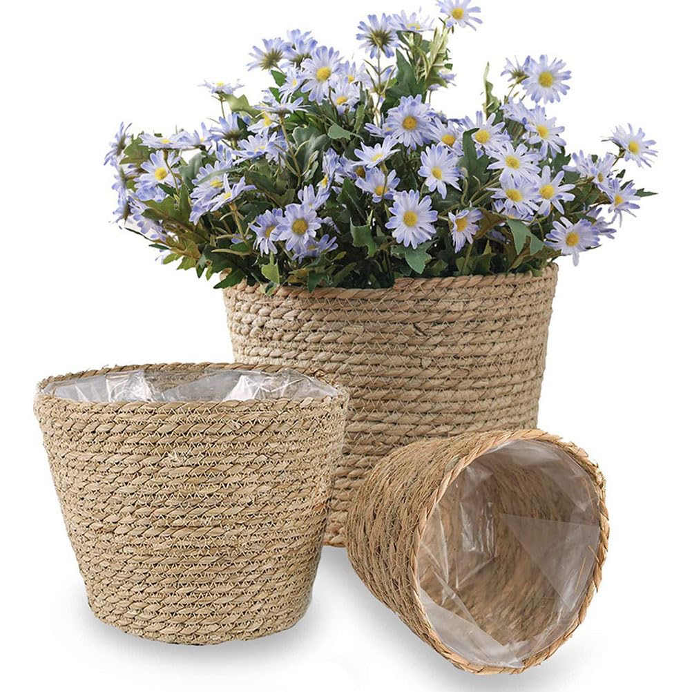Panier Plante Osier SynthéTique Cache Pot Tissé Doublé Plastique pour IntéRieur ExtéRieur Balcon 8 7X5 9 Pouces Rangement Multifonction