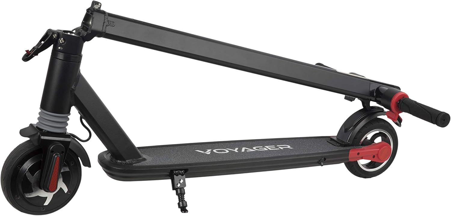 VOYAGER Proton Electric Scooter in its folded state, showing the compact design for easy storage and transport.