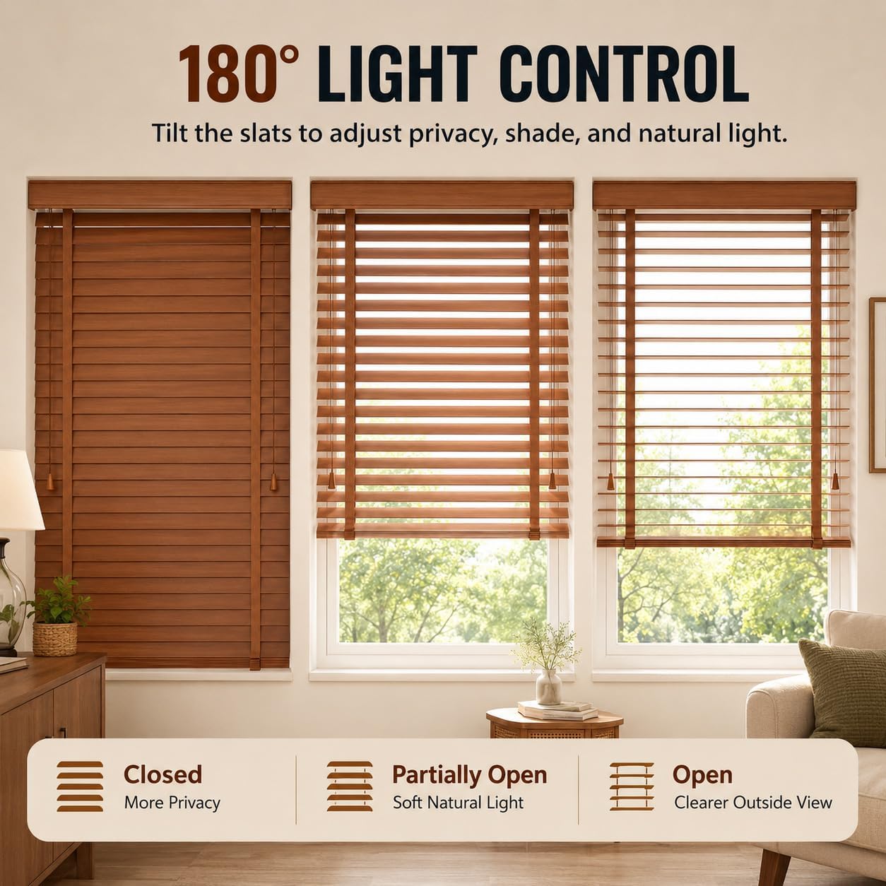 2" Slats Wood Blinds for Indoor Windows with Classic Valance, Custom Room Darkening Solid Wooden Venetian Horizontal Blinds & Shades for Indoor Windows, Office, Living Room, Bedroom