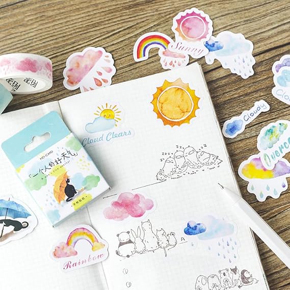 Small Weather Stickers, Obujopal 46Pcs Cute Rainy Sunny Snow Cloudy Stickers for Scrapbooking Journaling Planners Laptop Diary Planner Collage Envelope Phone Case Art Crafts DIY Decoration